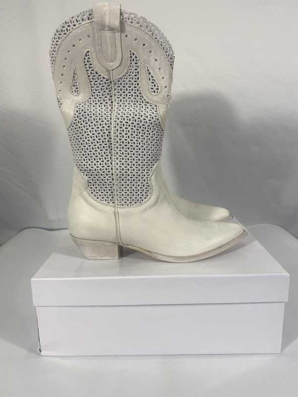 RANCH BOOTS IVORY LEATHER - re:vita