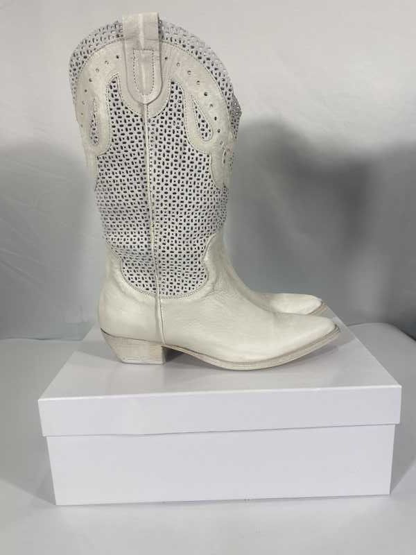 RANCH BOOTS IVORY LEATHER - re:vita